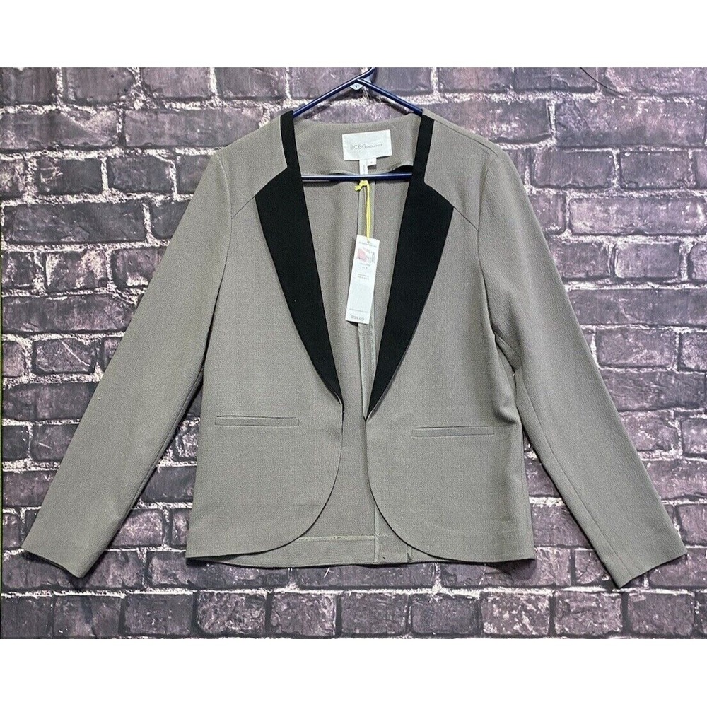 BCBG Blazer Jacket Womens Small Gray Storm Black Work Office NWT MSRP 128